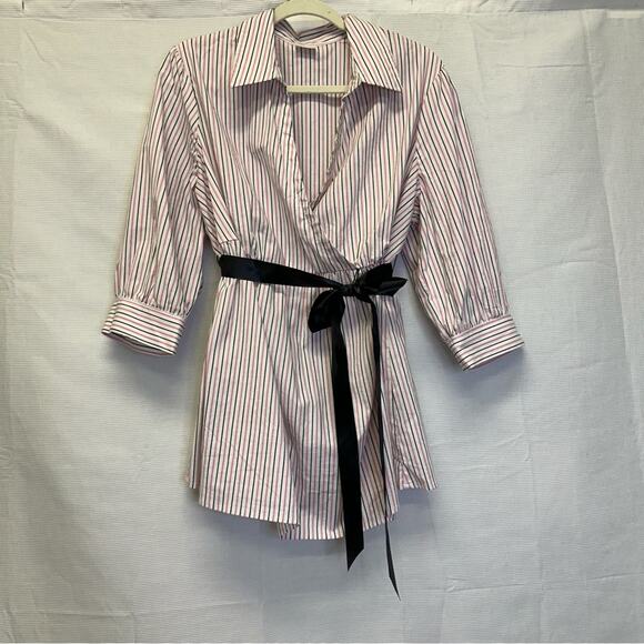 Motherhood Maternity Striped Mock Wrap Top with Belt, Size 1X - Picture 8 of 11